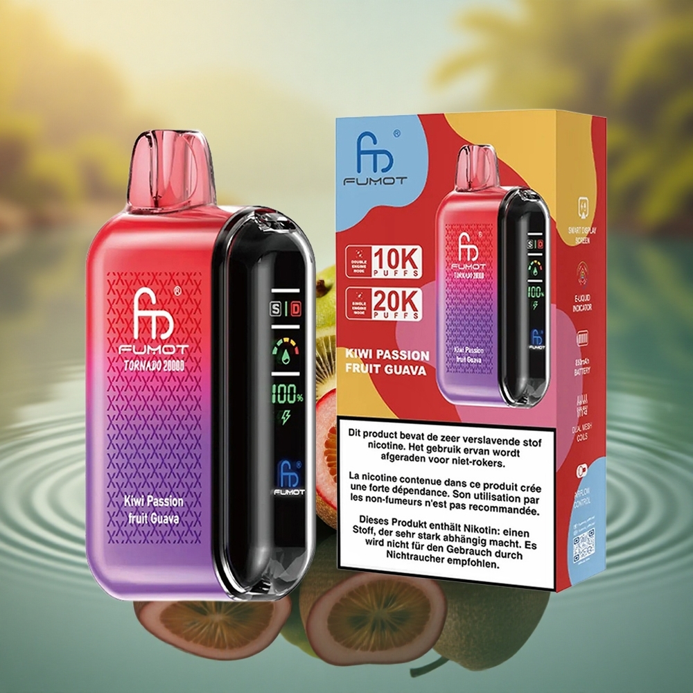 Fumot Tornado 20000 Puffs Kiwi Passion Fruit Guava Dual Mesh Smart Display