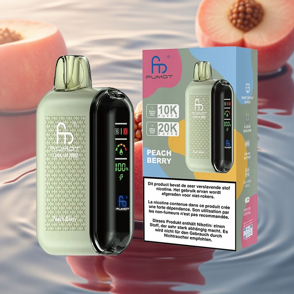 Fumot Tornado 20000 Puffs Peach Berry Dual Mesh Smart Display