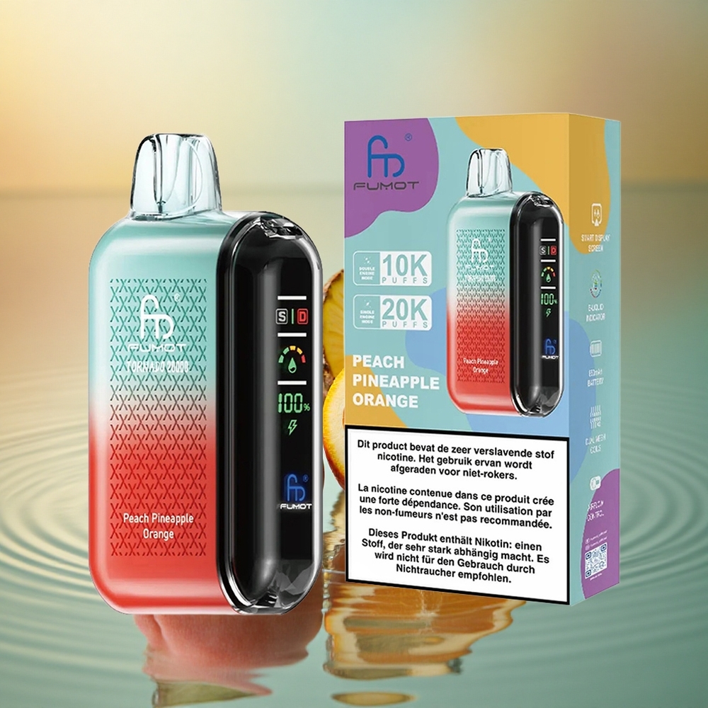 Fumot Tornado 20000 Puffs Peach Pineapple Orange Dual Mesh Smart Display