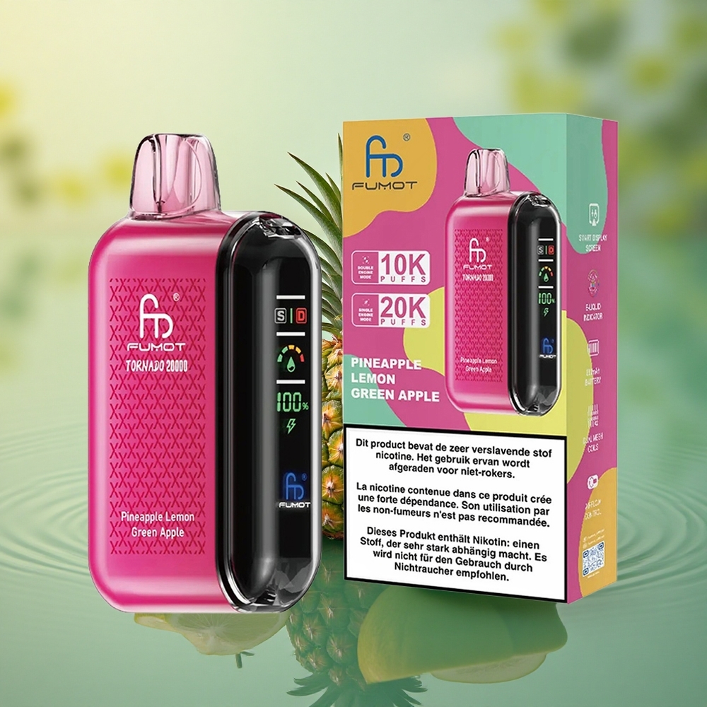Fumot Tornado 20000 Puffs Pineapple Lemon Green Apple Dual Mesh Smart Display