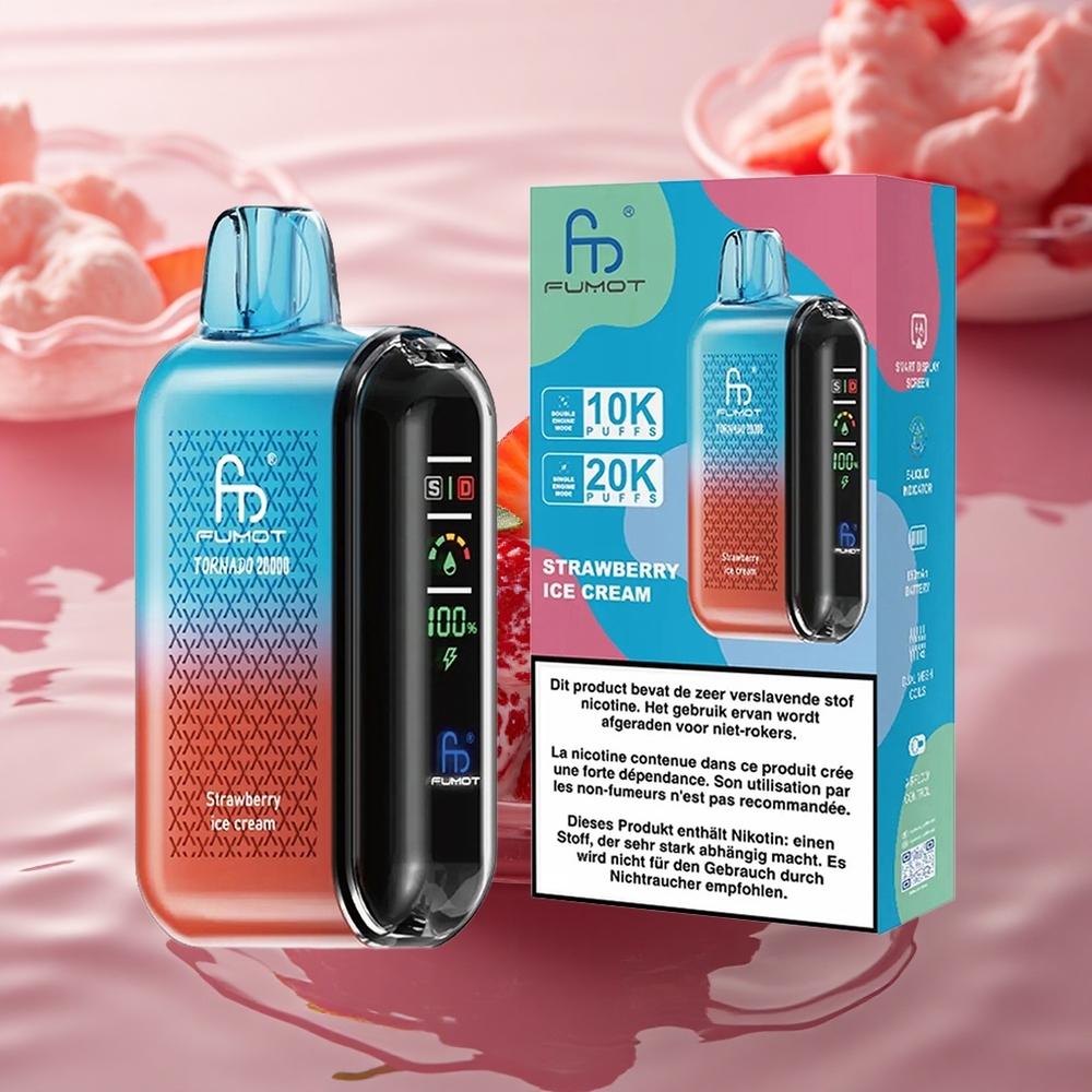 Fumot Tornado 20000 Puffs Strawberry Ice Cream Dual Mesh Smart Display
