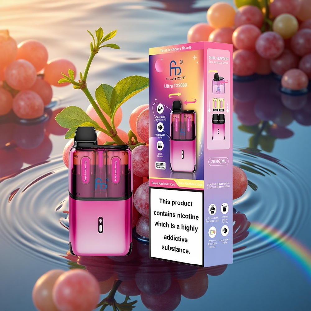 Fumot Ultra T32000 Puffs Strawberry Rainbow Drops - 20mg Mesh & 24ml Dual Tank