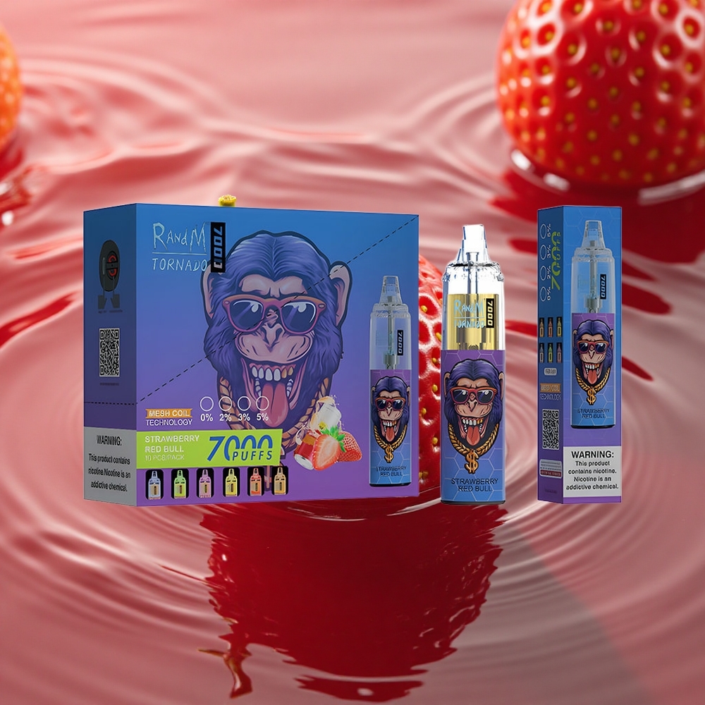 RandM Fumot Tornado 7000 Puffs Strawberry Mesh Red Bull