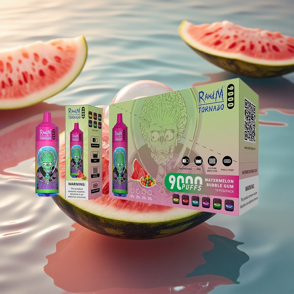 RandM Fumot Tornado 9000 Puffs Watermelon Bubble Gum 9000 Mesh RGB