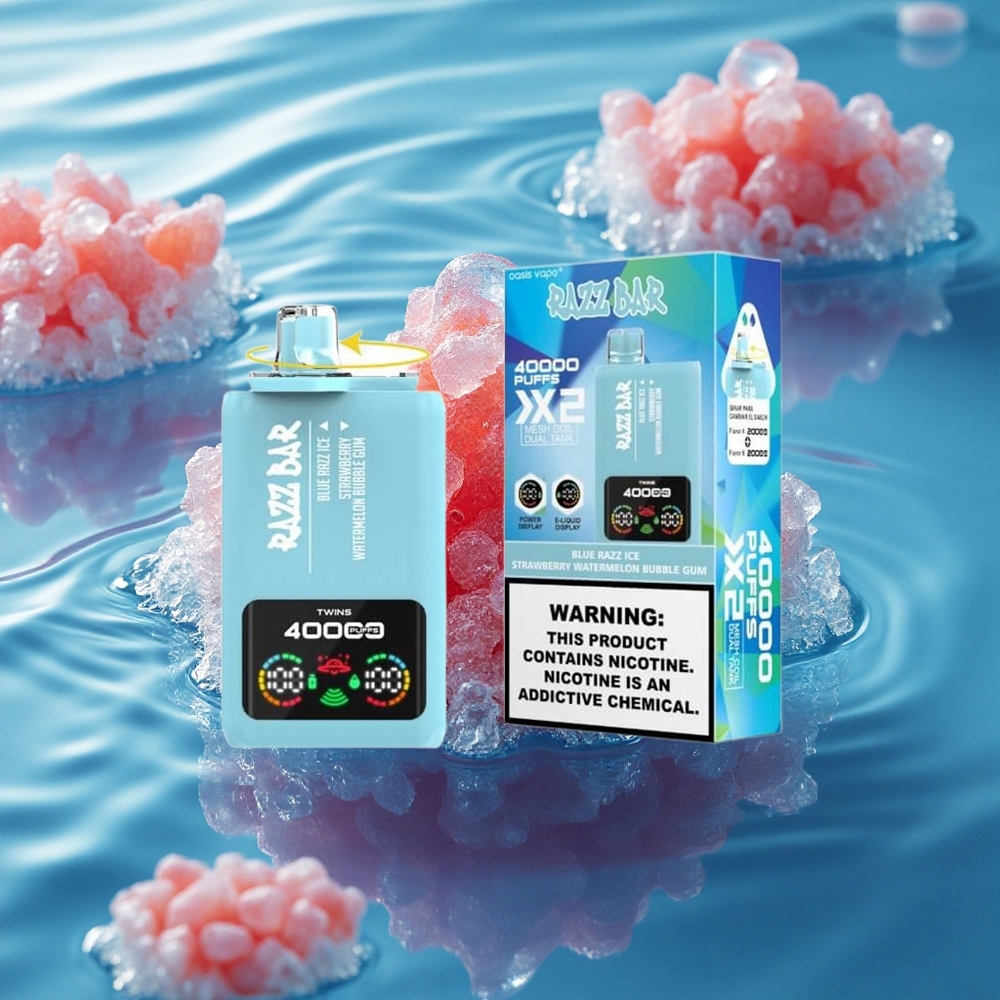 Razz Bar 40000 Puffs Blue Razz Ice-Strawberry Watermelon Bubble Gum with Mesh Coil & Type-C