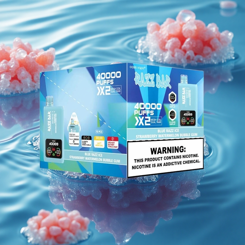 Razz Bar 40000 Puffs Blue Razz Ice-Strawberry Watermelon Bubble Gum with Mesh Coil & Type-C