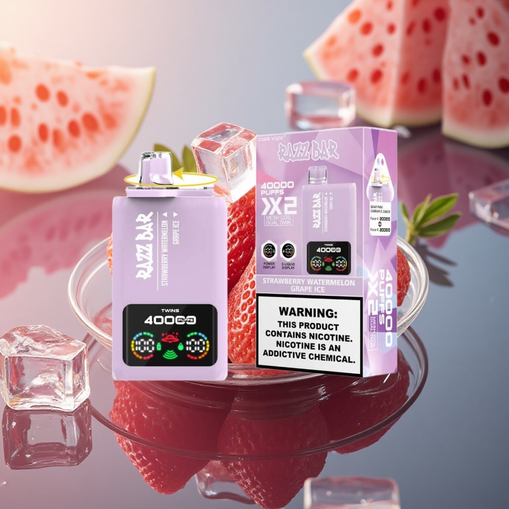 Razz Bar 40000 Puffs Strawberry Watermelon - Grape Ice with Dual Mesh Coil & Type-C Charging
