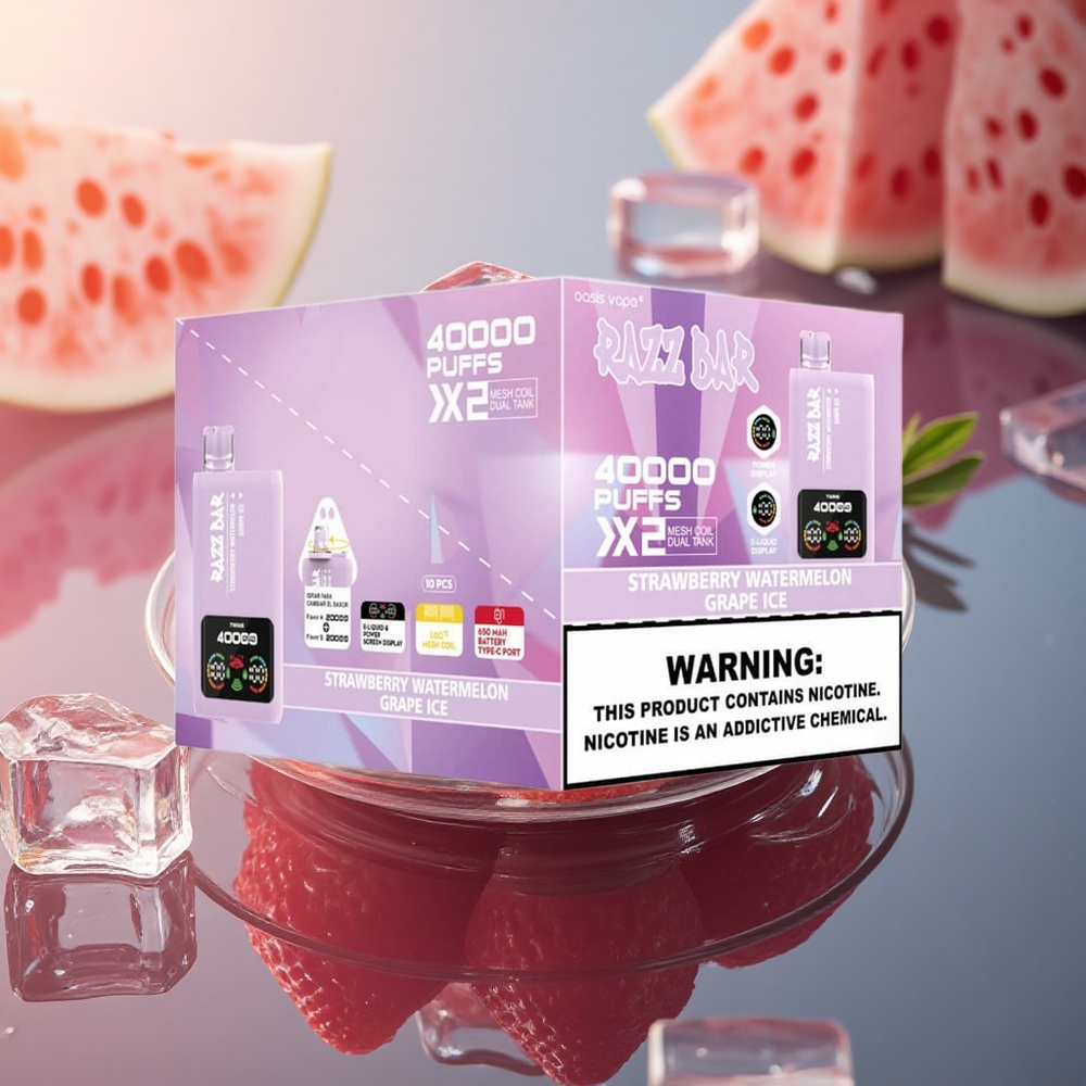 Razz Bar 40000 Puffs Strawberry Watermelon - Grape Ice with Dual Mesh Coil & Type-C Charging