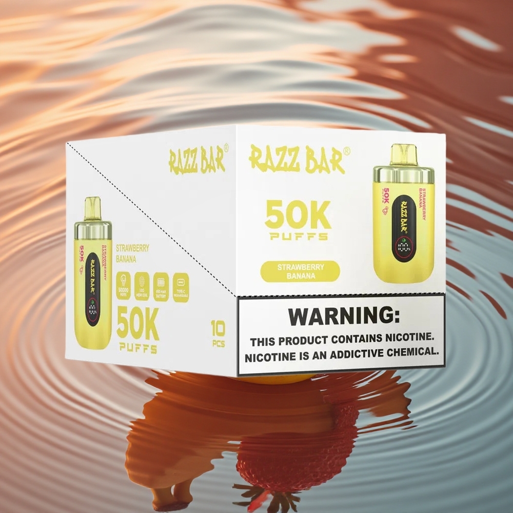 Razz Bar 50K Puffs Banana Strawberry Mesh 2% Rechargeable