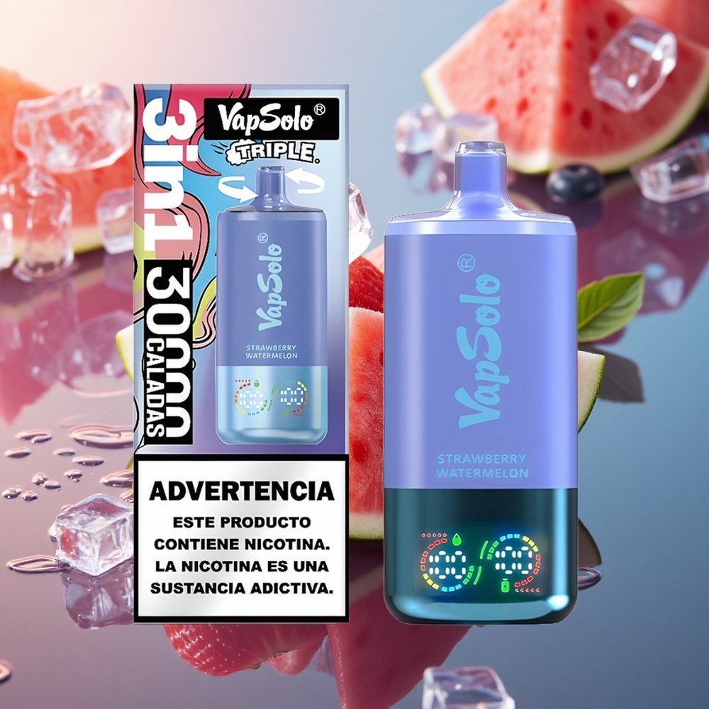 Vapsolo Triple 30000 Puffs Strawberry Watermelon & Blueberry Ice Triple Tank 40ml