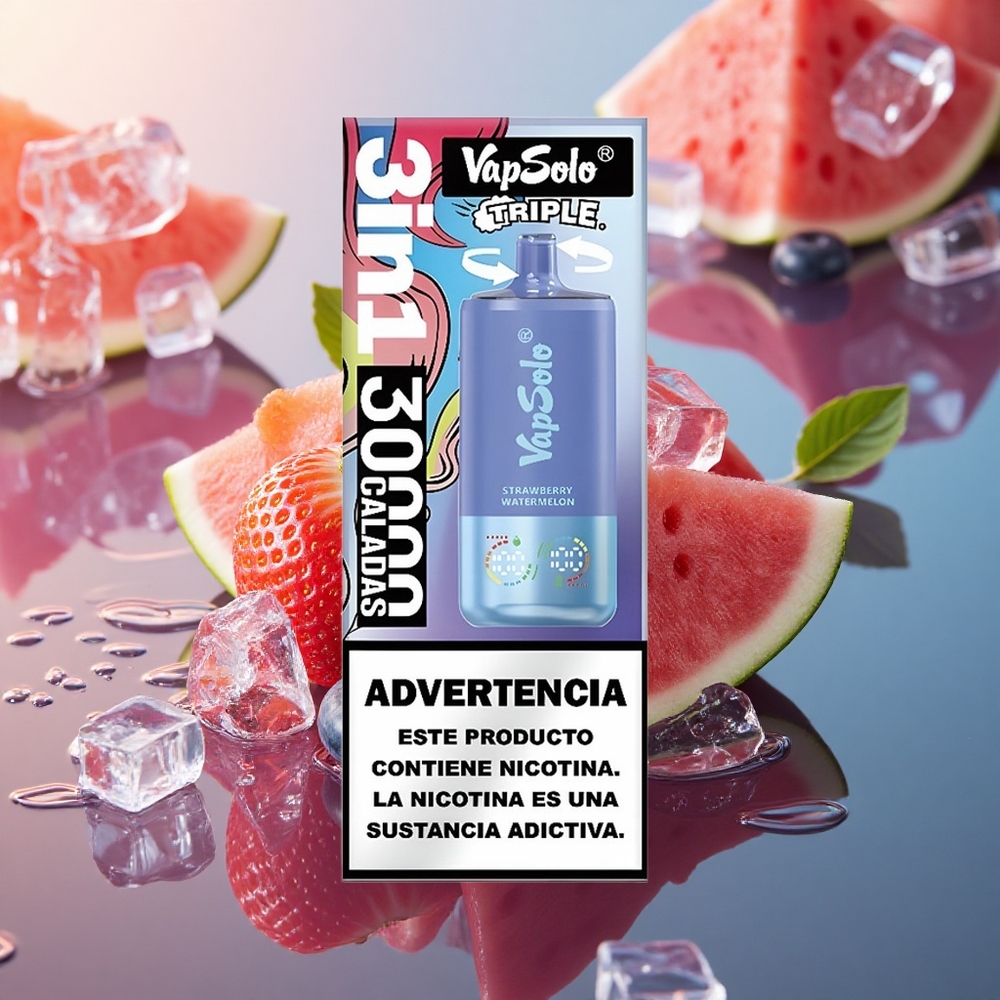 Vapsolo Triple 30000 Puffs Strawberry Watermelon & Blueberry Ice Triple Tank 40ml