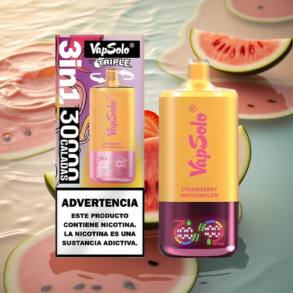 Vapsolo Triple 30000 Puffs Strawberry Watermelon & Lemon Peach Triple Tank Type-C
