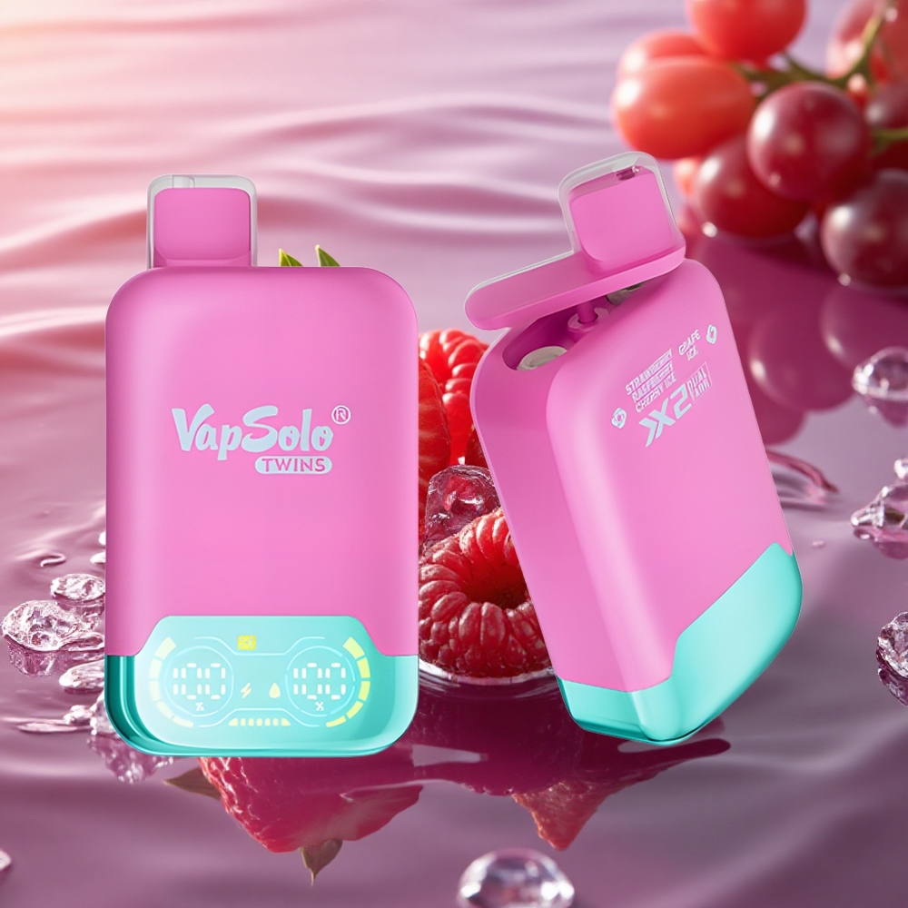Vapsolo Twins 20000 Puffs Strawberry Raspberry Cherry Ice & Grape Ice Double Tank 40ml